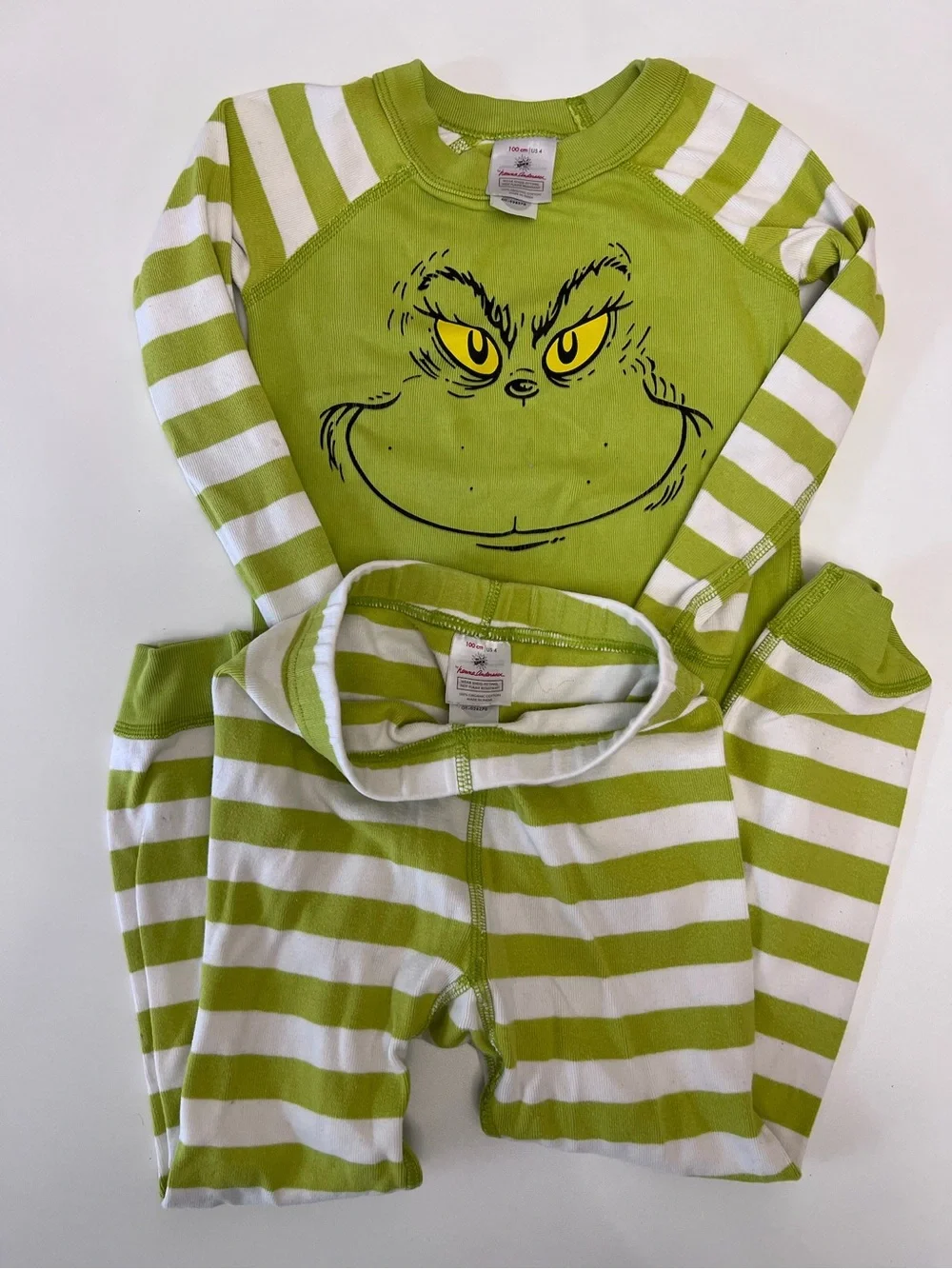 Hanna Andersson Lime & White Striped Grinch Face Pajama Set